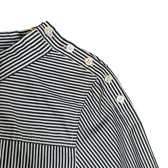 J.Crew Navy White Striped Funnelneck Pullover Top Cotton Poplin Size 14 - Picture 5 of 9